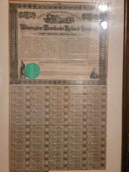 Wilmington Manchester Railroad Company First Preferred Mortgage Bond  May 7, 1866