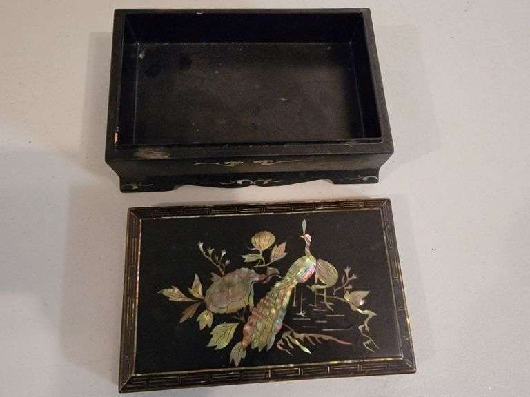 Mother of Pearl inlay jewelry box, clutch purse, tray and more