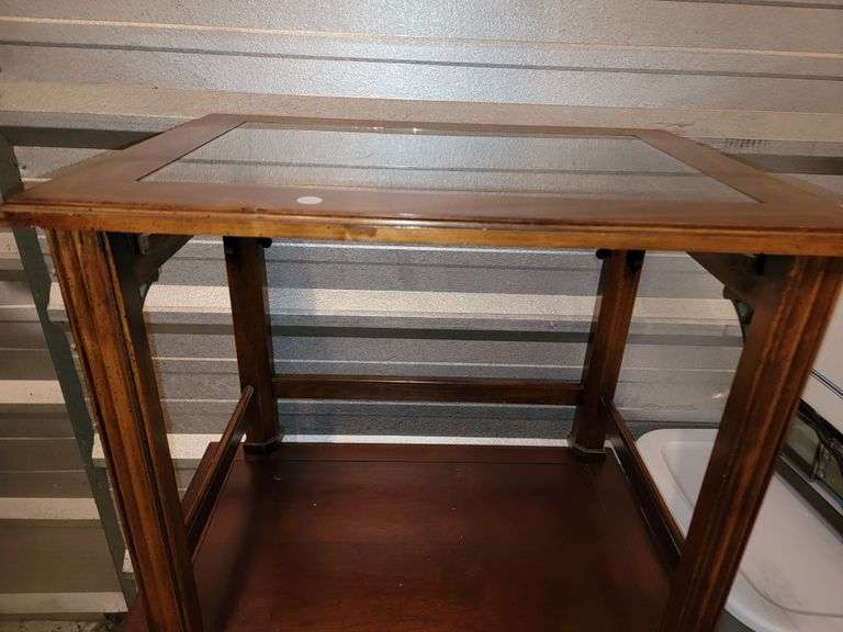 Wood and Glass End Table, missing drawer