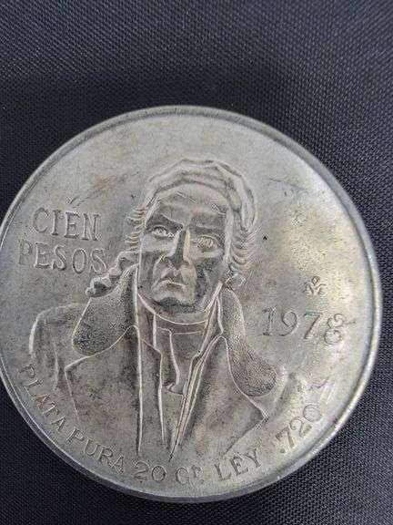 SILVER 1978 Mexican 100 Pesos coin, Morelos Coin