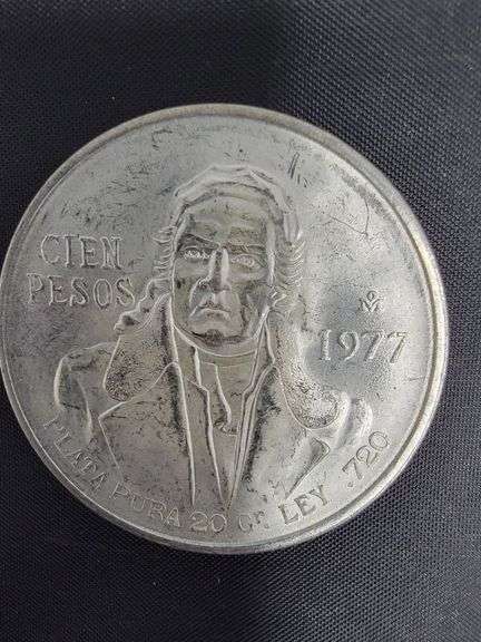 SILVER 1977 Mexican 100 Pesos coin, Morelos Coin