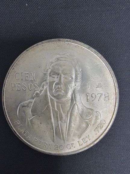 SILVER 1978 Mexican 100 Pesos coin, Morelos Coin