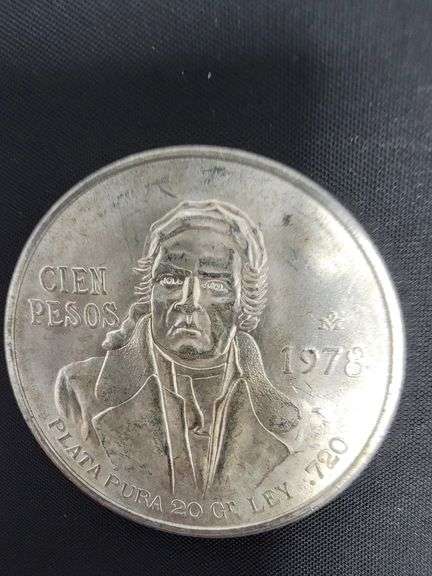 SILVER 1978 Mexican 100 Pesos coin, Morelos Coin