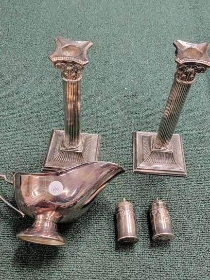 Candle Holders from Italy, Silver Plated Salt and Pepper Shakers