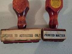 Vintage Rubber Stamps with wooden handles and carousel holder