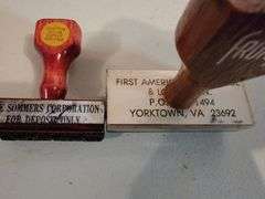 Vintage Rubber Stamps with wooden handles and carousel holder