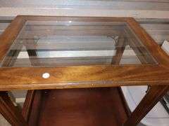 Wood and Glass End Table, missing drawer