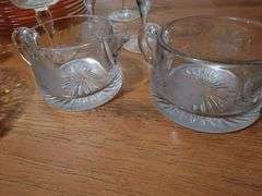 Crystal glasses and pink depression glass plates