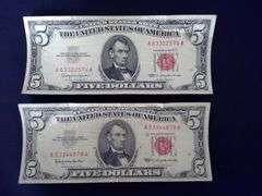2  1963 Red Seal $5 Bills