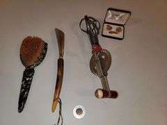 Vintage shoe horn, brush, hand mixer and more