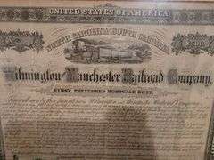 Wilmington Manchester Railroad Company First Preferred Mortgage Bond  May 7, 1866