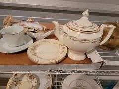 Metal Shelf Unit with contents fine china