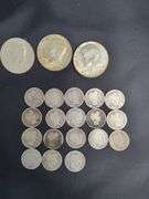 18 Silver Dimes and 3 40% Silver Half Dollars