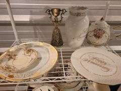 Metal Shelf Unit with contents fine china
