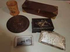 Mother of Pearl inlay jewelry box, clutch purse, tray and more