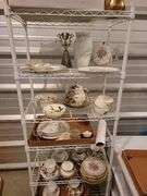 Metal Shelf Unit with contents fine china