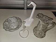 Cut glass Pitcher, Bowl, Dual bud vase