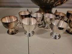 Silver Plated Large Punch Bowl, 12 cups and ladle