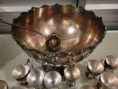 Silver Plated Large Punch Bowl, 12 cups and ladle