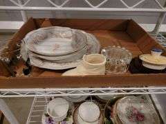 Metal Shelf Unit with contents fine china