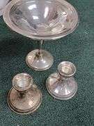 603 grams Sterling Silver Candle Holders and dish, Weighted