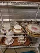 Metal Shelf Unit with contents fine china