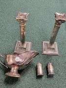 Candle Holders from Italy, Silver Plated Salt and Pepper Shakers