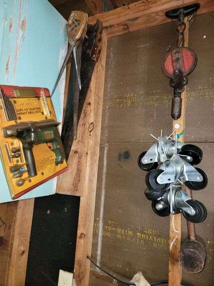 Pit Bull Electric Impact Drill, Old Hand Saws, Hand Drills and more