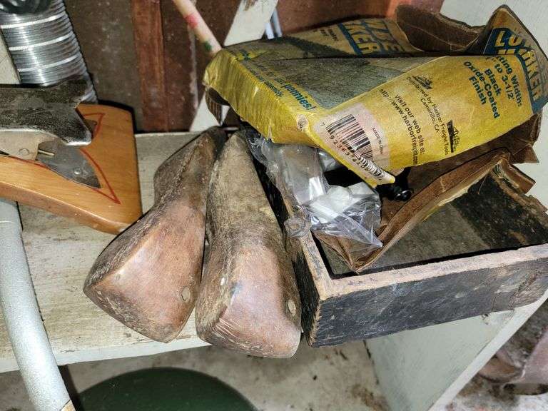Vintage fish cutting board, shoe stretchers and more