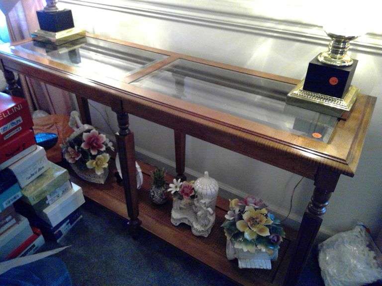 Wooden with Glass Top Entry Way Table