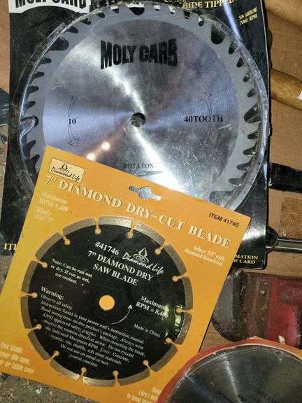 Bucket of New Saw Blades, New Chisels, Hammers and more
