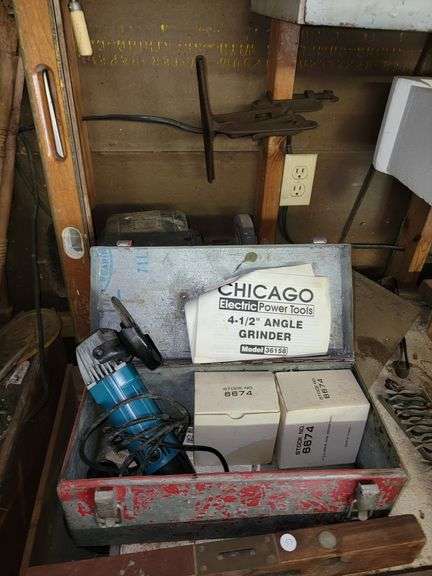 Chicago 4.5" Angle Grinder, Wooden Level, Grinder and more