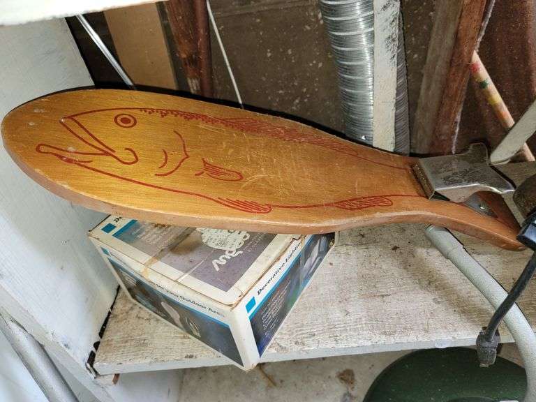 Vintage fish cutting board, shoe stretchers and more