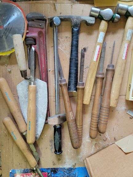 Bucket of New Saw Blades, New Chisels, Hammers and more
