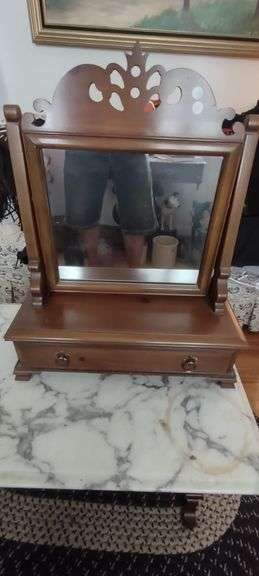 Vintage wood shaving stand with mirror