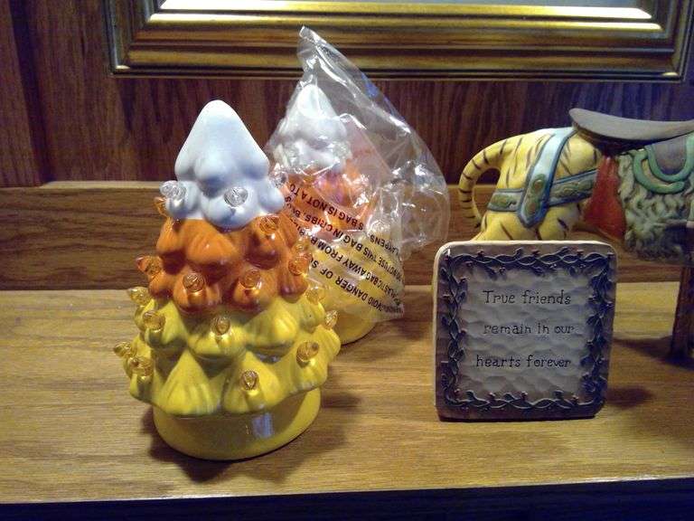 Tiger and Fish Figurines and 4 Small Light up Christmas Trees