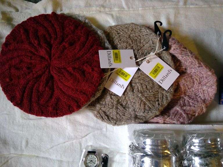Watches, Kitchen Cannisters, Cell Phone Cleaner, and Knitted Hats