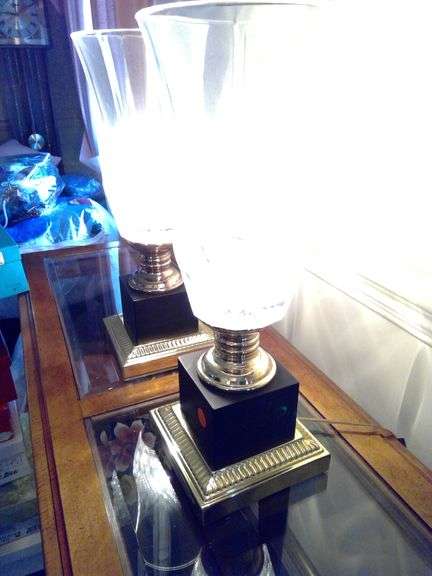 2 Matching Crystal Table-Top Lamps