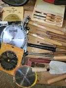 Bucket of New Saw Blades, New Chisels, Hammers and more