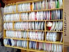 Tacklebox filled on both sides with numerous colors of thread