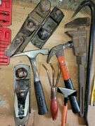 Bucket full of Planers, Drill Bits, Hammers, Crowbar and more