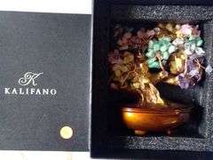 Kalifano Gemstone Tree, White Crystal Dish, Asian Styled Vase and Stand