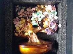 Kalifano Gemstone Tree, White Crystal Dish, Asian Styled Vase and Stand