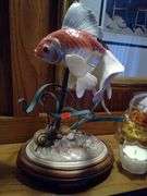 Tiger and Fish Figurines and 4 Small Light up Christmas Trees
