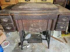 Antique New Home Sewing Machine and Cabinet
