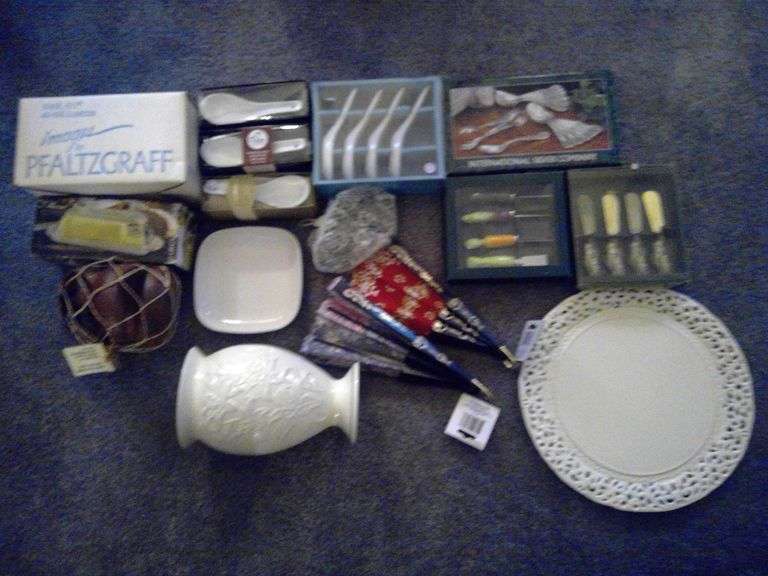 PFALTZGRAFF VASE, BUTTER DISH, SPREADERS AND MORE