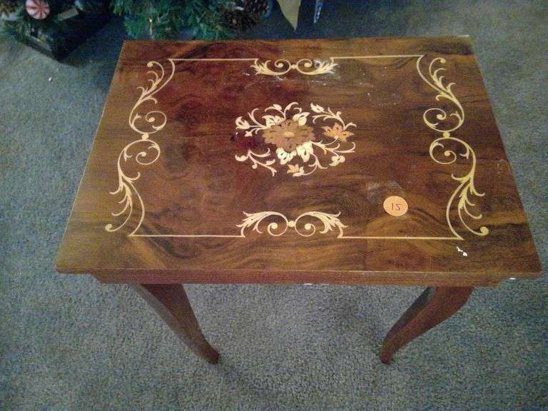 VINTAGE INLAID ITALIAN MUSICAL SEWING TABLE