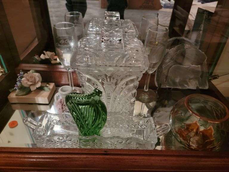 CRYSTAL TRAY, NICE CRYSTAL ICE BUCKET/WINE BOTTLE HOLDER AND MORE