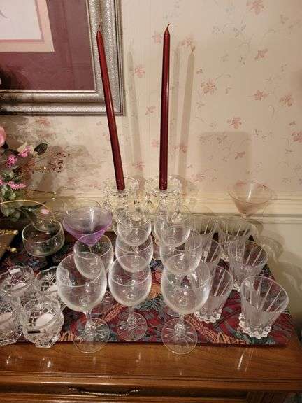 TOWLE CRYSTAL WINE GLASSES, WATERFORD CRYSTAL CANDLE HOLDERS AND MORE