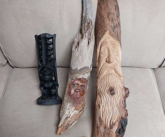 2 Hand Carved Wood Spirits and Hawaiian Lono Tiki
